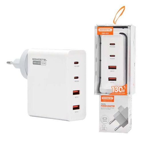 somostel ładowarka sieciowa gan 2xusb+2xpd 130w power delivery pd+qc3.0 biały sms-q24