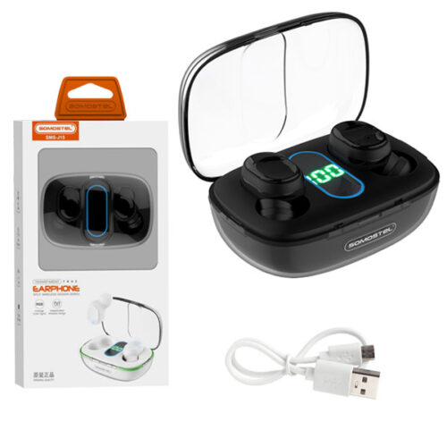 somostel słuchawki bluetooth douszne tws bt 5.0 czarny stero sms-j15