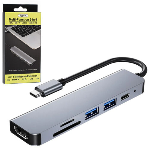ecobox adapter typ-c rozdzielacz hdmi + typ-c + usb + czytnik kart dex