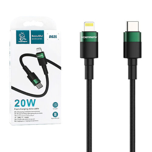 denmen kabel usb typ-c - lightning pd 3,6 czarny oplot 1m d62 20w