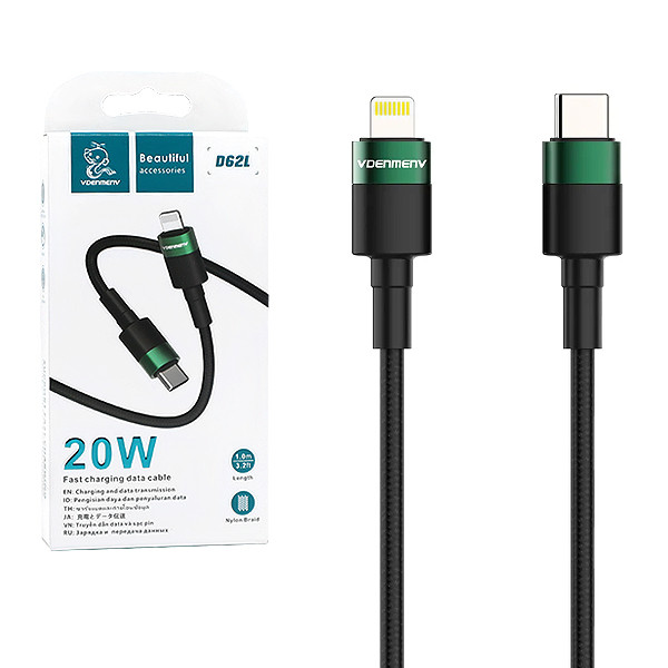 denmen kabel usb typ-c - lightning pd 3,6 czarny oplot 1m d62 20w