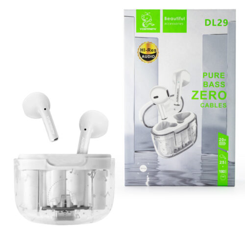 denmen słuchawki bluetooth douszne tws bt 5.0 biały stero dl29