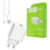 ładowarka sieciowa 2.1a 10w biała denmen 2100ma 2xusb dc02 + kabel iphone white