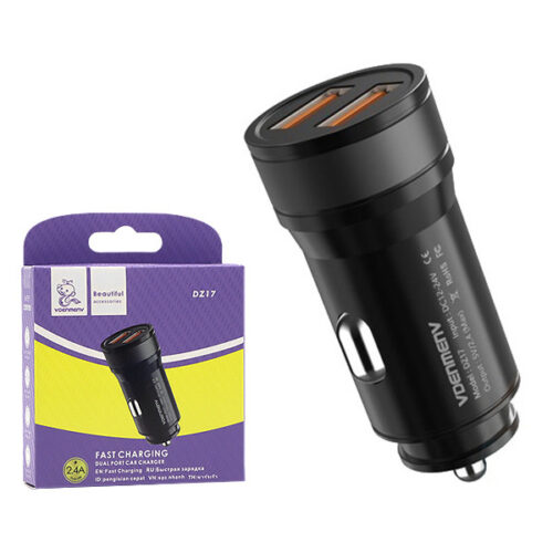 ładowarka samochodowa 2,4a czarna denmen 2400ma dual 2xusb dz17