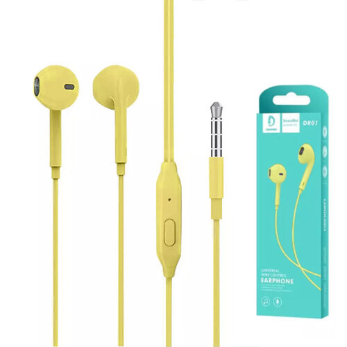 denmen słuchawki przewodowe douszne jack 3,5 mm żółty dr01y