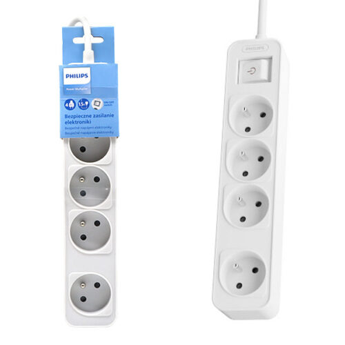 przedłużacz sieciowy philips listwa zasilająca biała 4 gniazda 1,5m chp2144w/60