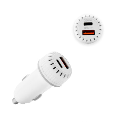 economy ładowarka samochodowa usb+typ-c qc3.0+pd biała 38w tr-c01
