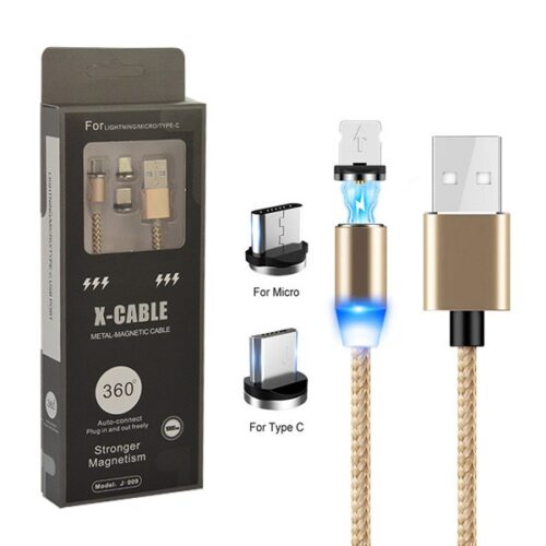 ecobox kabel usb 3w1 magnetyczny 360 złoty iphone micro typ-c iphone