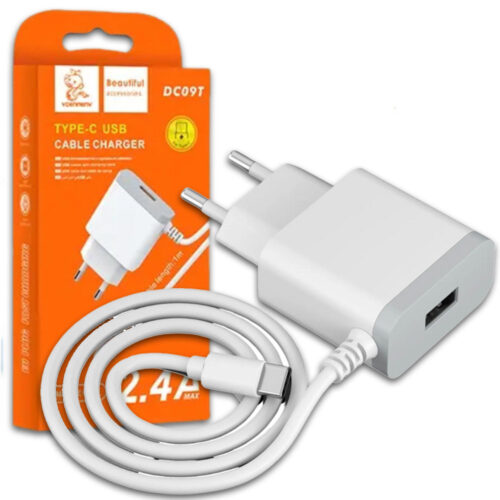 denmen biała ładowarka sieciowa usb + kabel typ-c dc09t-w 2,4a
