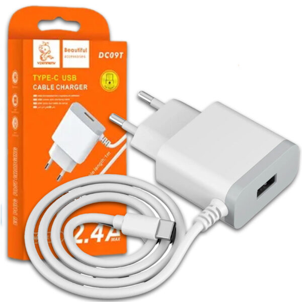 denmen biała ładowarka sieciowa usb + kabel typ-c dc09t-w 2,4a