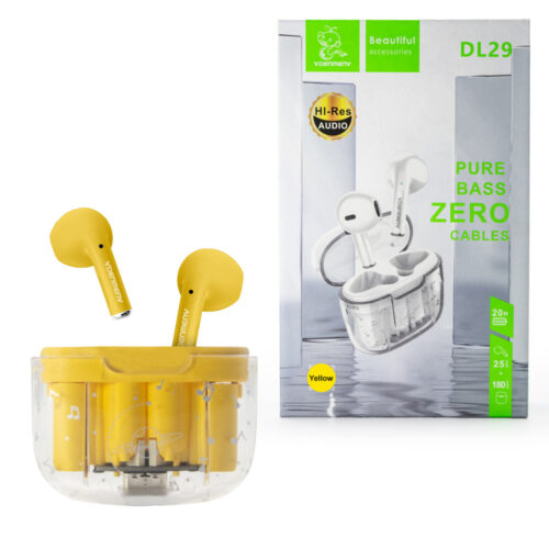 słuchawki bluetooth denmen earbuds żółte dl29 tws