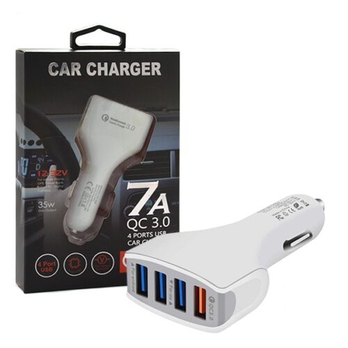 ładowarka samochodowa 4 x usb 7a biała vega faston fast charger quick 4xusb 3.0 3500ma