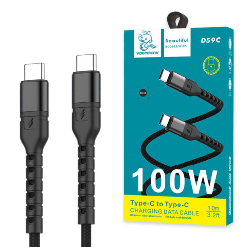 denmen kabel usb typ-c do typ-c czarny 5a 100w d59c-b