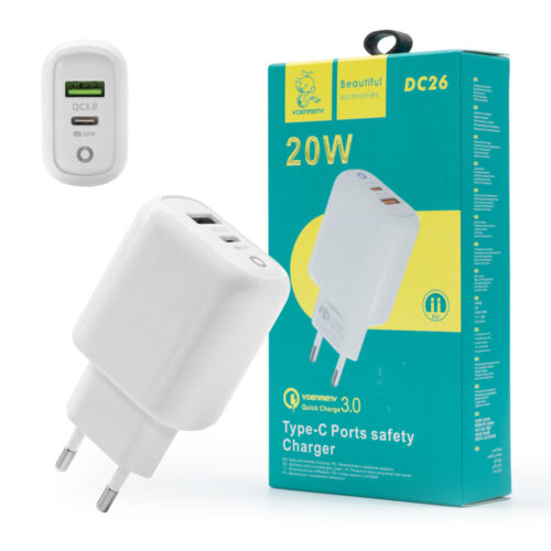 denmen ładowarka sieciowa dual usb + usb-c 20w dc26