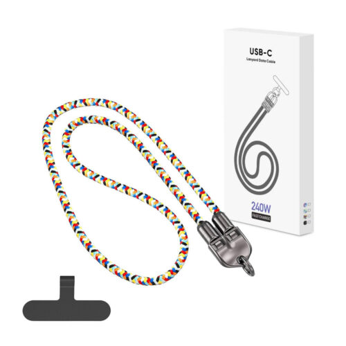 ecobox kabel 240w typ-c do typ-c smycz na szyje tęcza
