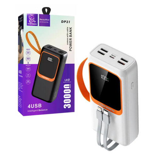 power bank denmen bateria awaryjna 30000mah biały dp31 usb + typ-c