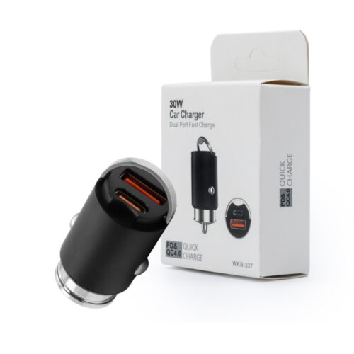 ecobox ładowarka samochodowa 30w czarna pd3.0+qc4.0 wkn-337