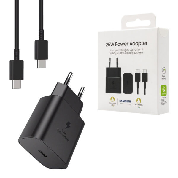 samsung ładowarka sieciowa typ-c pd gan ep-t2510xbe 25w czarny 3a + kabel typ-c typ-c pd