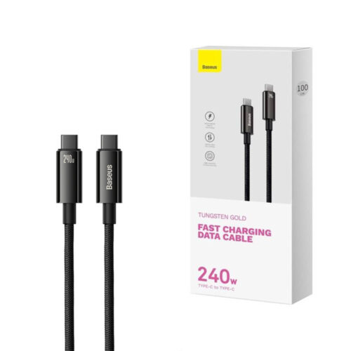 kabel usb-c do usb-c baseus tungsten gold, 240w, 3m (czarny) cawj040201