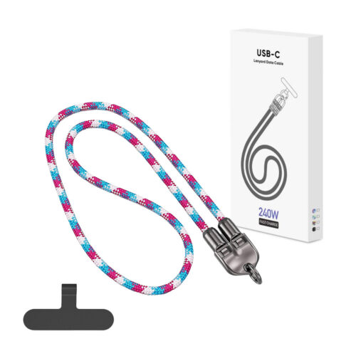 ecobox kabel 240w typ-c do typ-c smycz na szyje tęcza róż/nieb