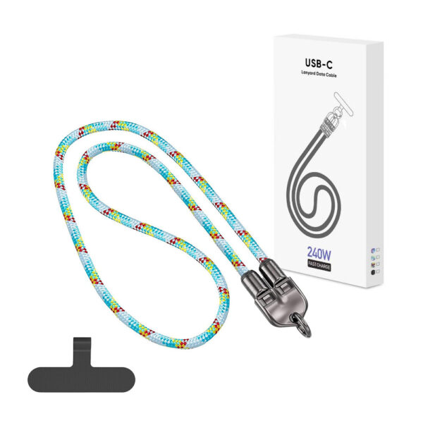 ecobox kabel 240w typ-c do typ-c smycz na szyje tęcza biała