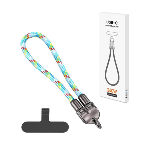 ecobox kabel 240w typ-c do typ-c smycz na nadgarstek tęcza biała