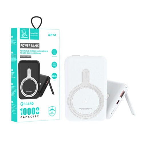 denmen power bank dp18 + ładowarka bezprzew 15w magsafe biały 10000 mah dp18
