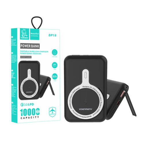 denmen power bank dp18 + ładowarka bezprzew 15w magsafe czarny 10000 mah dn-dp18