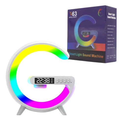 ecobox lampka nocna led ładowarka indukcyjna qi głośnik zegar budzik rgb mała