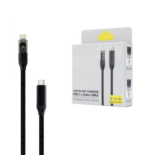 ecobox kabel szybkiego ładowania usb pd typ-c do lightning 27w czarny usb3.0