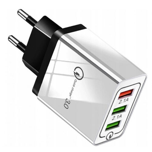 ładowarka sieciowa 2a biała vega faston quick 3.0 fast charger 2400ma 3xusb 18w