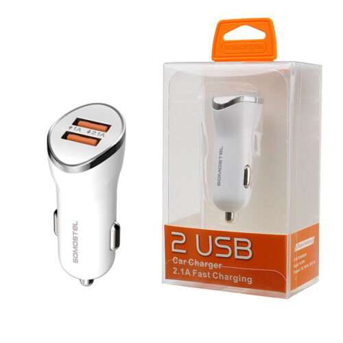 ładowarka samochodowa 2a biała somostel 2100ma 2xusb dual fast charging sms-a44