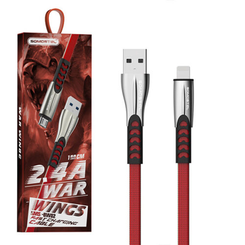 kabel usb iphone 2.4a somostel czerwony 2400mah quick charger qc 3.0 1m powerline sms-bw02