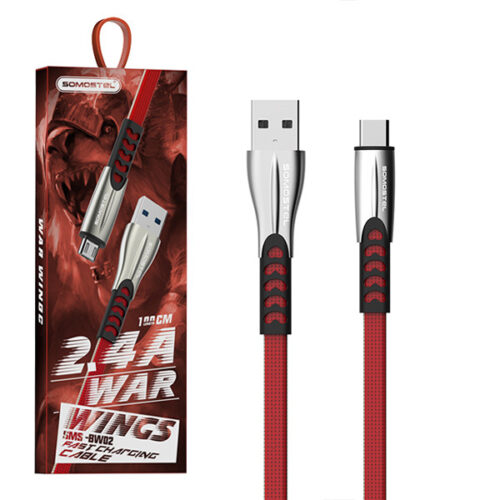 somostel kabel usb - typ-c 2.4a 30w 1m quick charge qc3.0 czerwony powerline sms-bw02
