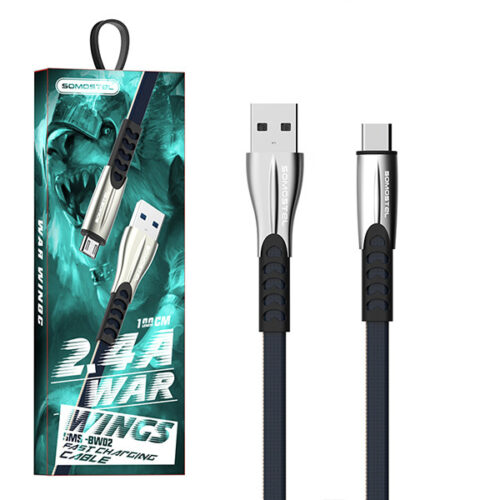 kabel usb typ-c 2.4a somostel niebieski 2400mah quick charger qc 3.0 1m powerline sms-bw02