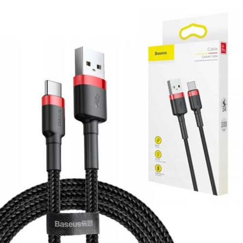 baseus kabel cafule usb - typ-c 3a 1m czarny/czerwony oplot