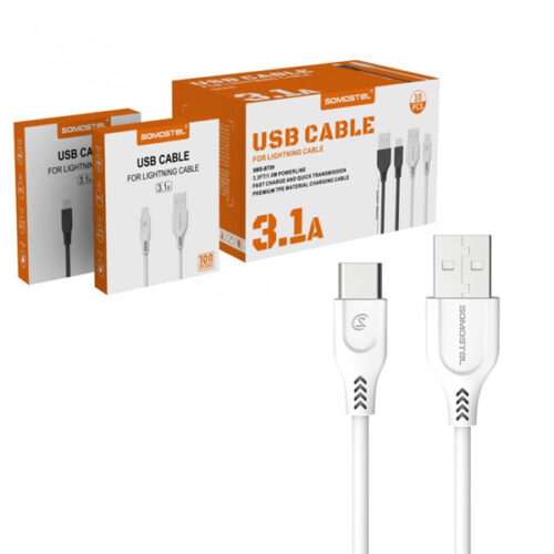 somostel kabel usb - typ-c 3.1a 30w 1m quick charge qc3.0 biały powerline sms-bt09