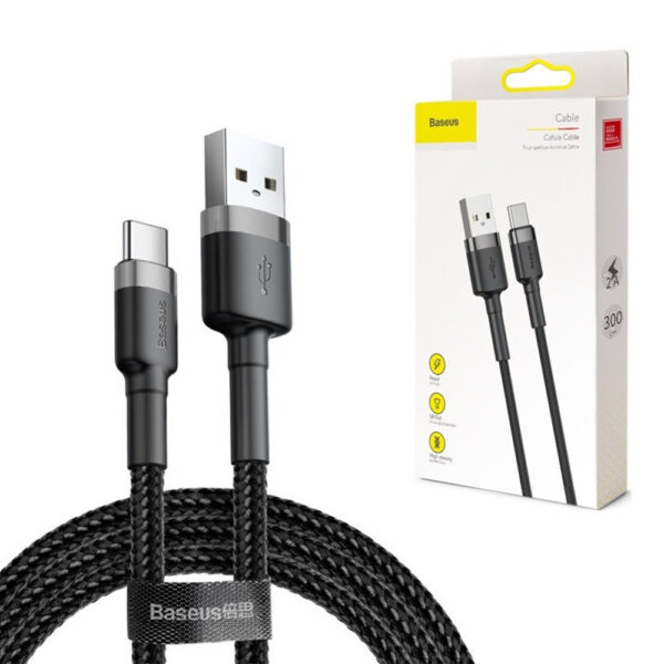 kabel usb do usb-c baseus cafule 2a 3m szaro-czarny