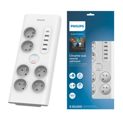 przedłużacz sieciowy philips listwa zasilająca przepięciowa 6 gniazd + 5 usb 2m biała 16a spn7060wa