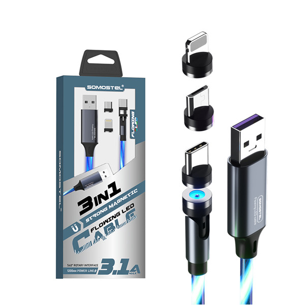 somostel kabel 3w1 usb - typ-c / microusb / lightning 3.1a 30w 1.2m quick charge qc3.0 niebieski sms-by04