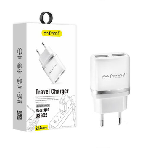 ładowarka sieciowa 2a biała nafumi 2100 ma 2xusb dual q19