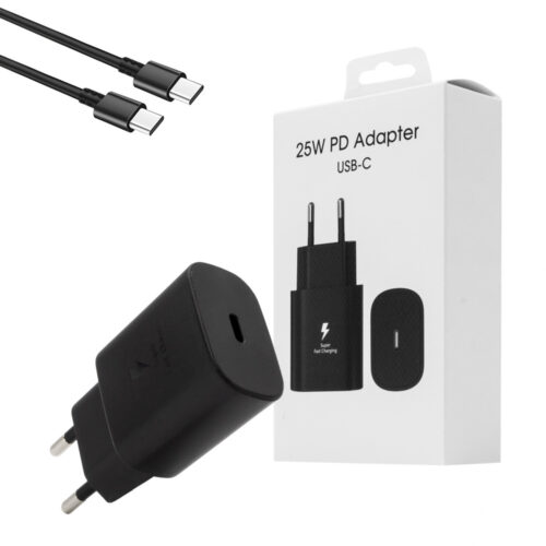 ecobox ładowarka sieciowa 3,6a 25w czarna pd typ-c ta800 dc03 + kabel usb pd typ-c - typ-c 1m