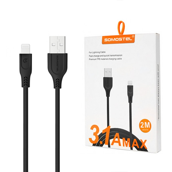 somostel kabel usb - lightning 3.1a 30w 2m quick charge qc3.0 czarny powerline sms-bt02