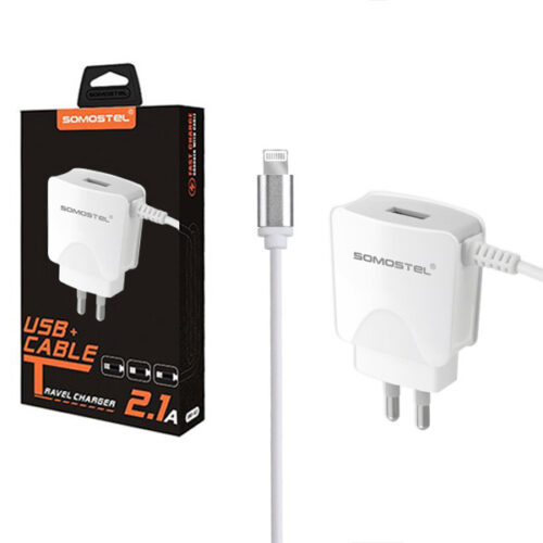 ładowarka sieciowa 2a kabel iphone biała somostel 2100ma sms-a03