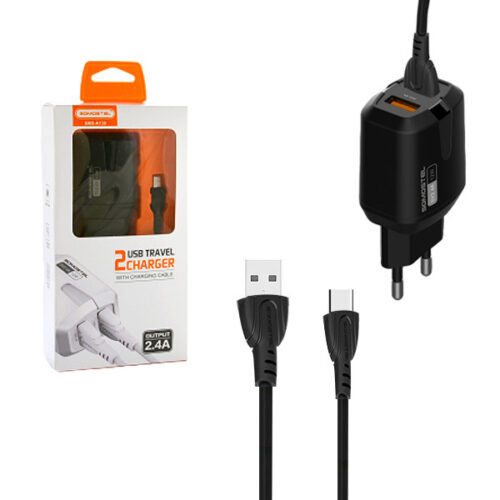 somostel ładowarka sieciowa 2xusb + kabel usb - typ-c 2.4a 12w 1m czarny sms-a139