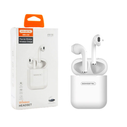 somostel słuchawki bluetooth douszne tws + ładowanie bezprzewodowe bt 5.0 biały stero sms-i330