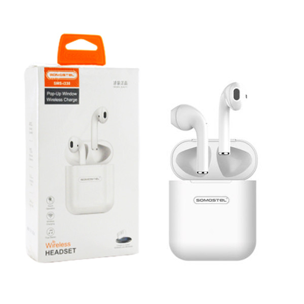 somostel słuchawki bluetooth douszne tws + ładowanie bezprzewodowe bt 5.0 biały stero sms-i330