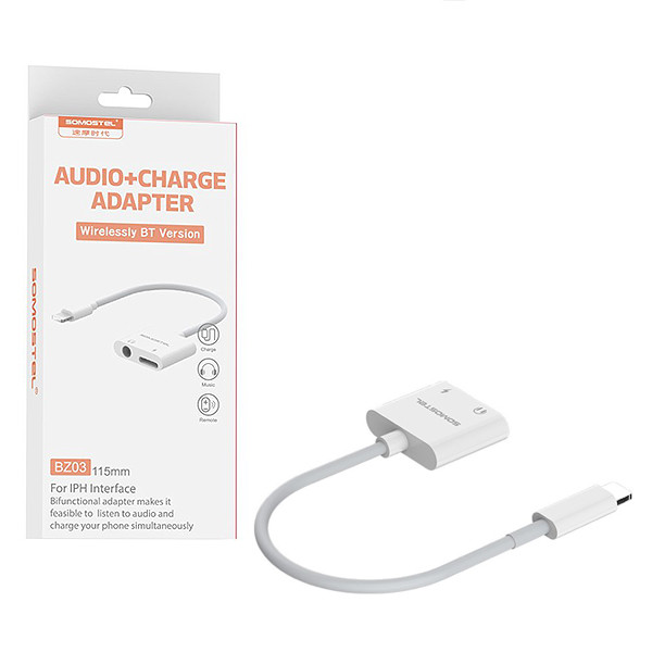 adapter hf iphone somostel biały sms-bz03 audio jack + zasilanie ver bt