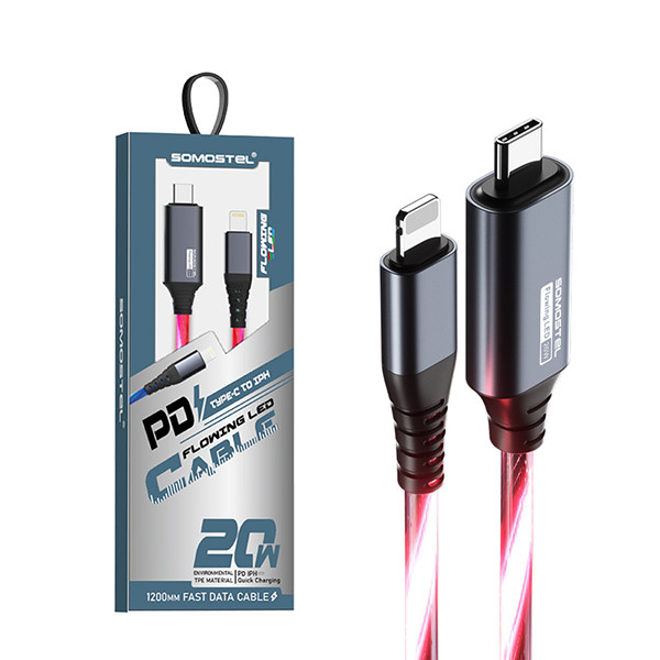 somostel kabel typ-c - lightning 3.1a 20w 1.2m quick charge qc3.0 czerwony sms-by02