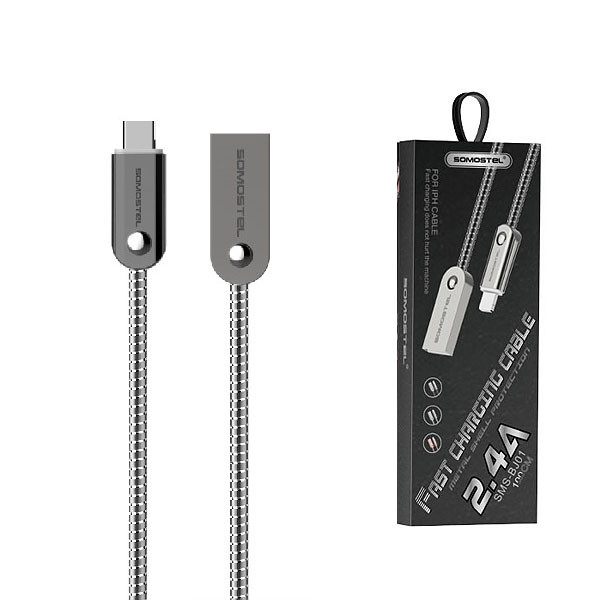 somostel kabel usb - microusb 2.4a 20w 1m quick charge qc3.0 srebrny sms-bj01